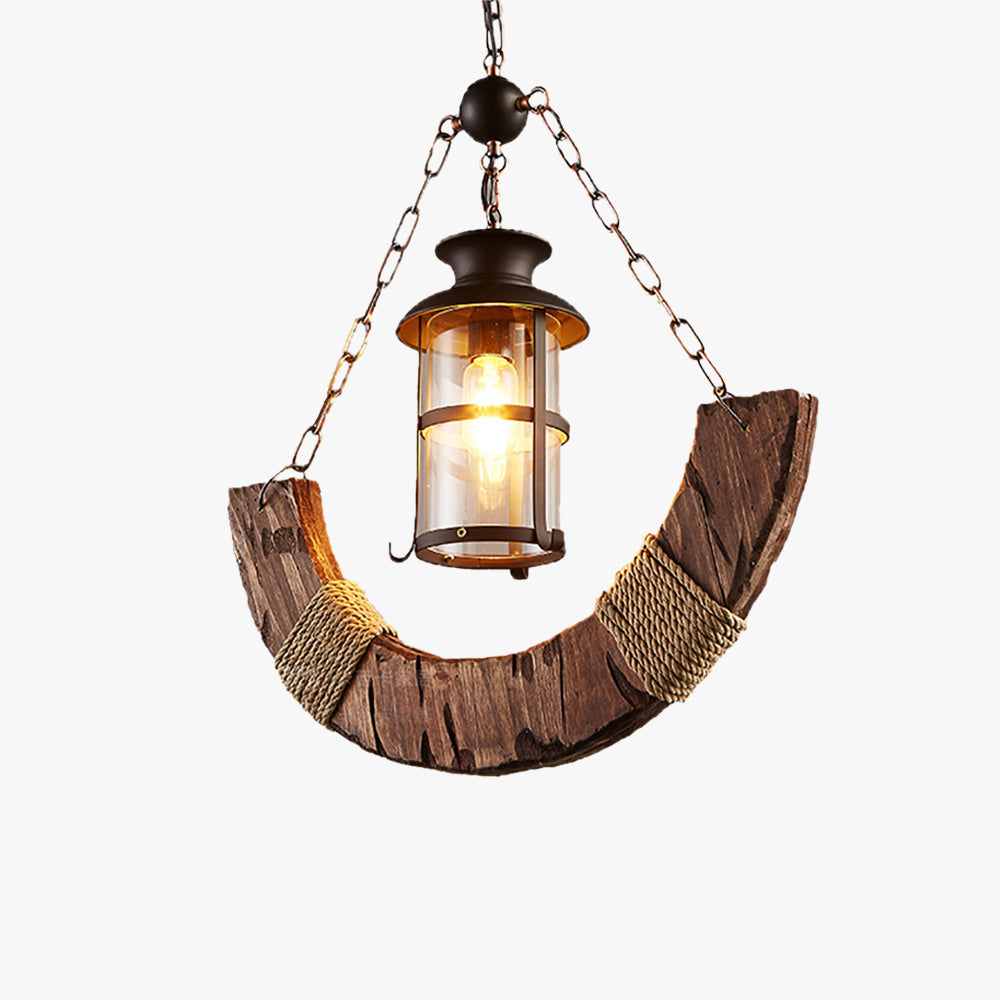Epoch Retro Rustic Arc Metal/Wood Lantern Glass Pendant Light - Neutralighting