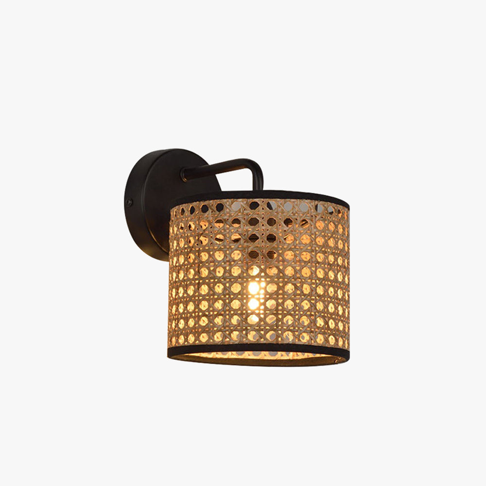 Muto Rustic Cylindrical Rattan/Metal Wall Lamp, Brown - Neutralighting