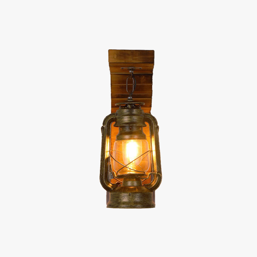 Lyros Lantern Vintage Wooden Rustic Wall Lamp