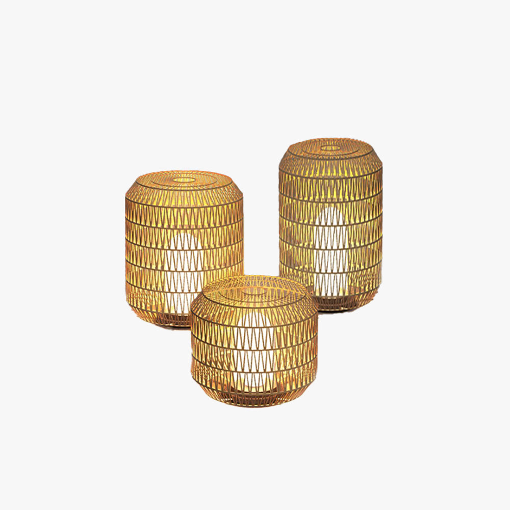 Ray Vintage Lantern Rattan Floor Lamp, Hardwired/Solar, Beige - Neutralighting
