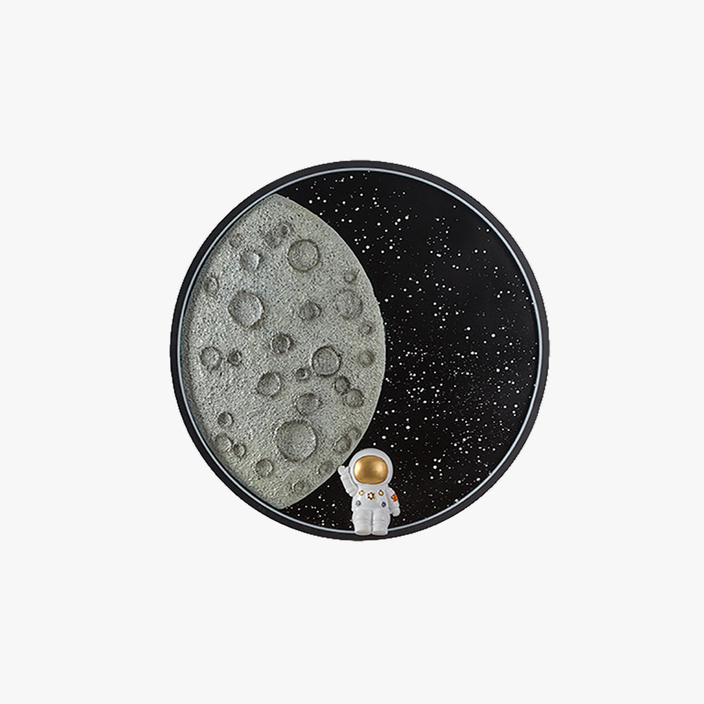 Aria Astronaut Round Moon Black Wall Lamp, Metal - Neutralighting