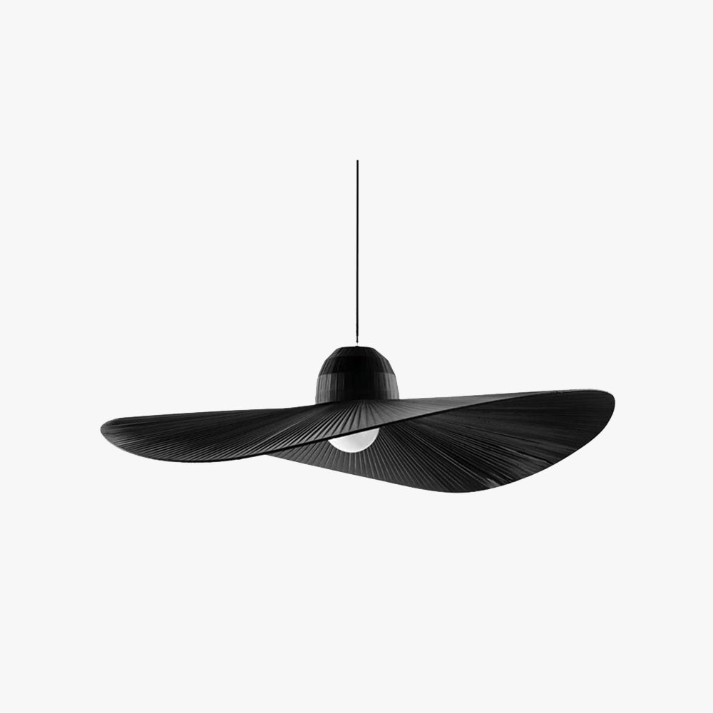 Ritta Modern Woven Wide-Brimmed Hat Shape Metal/Fabric Pendant Light, Black/White - Neutralighting