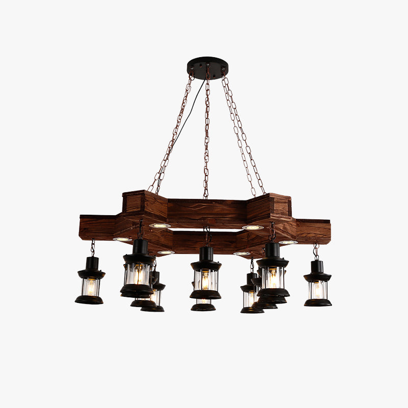 Epoch Retro Metal/Wood Lantern Pendant Light, Walnut - Neutralighting