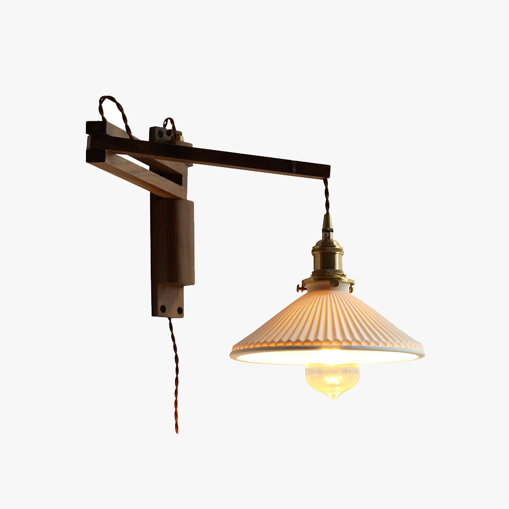 Muto Vintage Dome Ceramic/Wood Wall Lamp, Walnut/Wood/Clear - Neutralighting