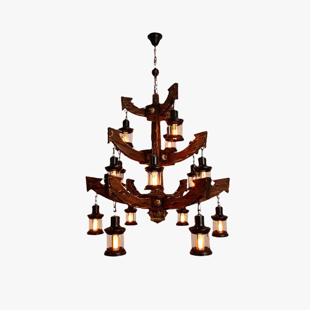 Epoch Retro 14 Lantern Wood/Metal Chandelier - Neutralighting