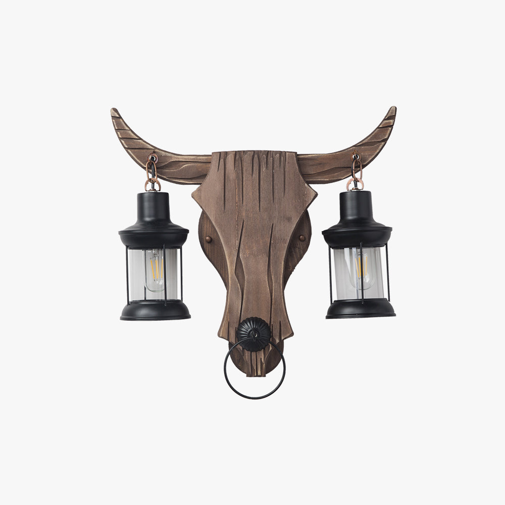 Austin Wall Lamp Bull Shape Vintage, 2 Heads Wood/Metal, Bedroom - Neutralighting
