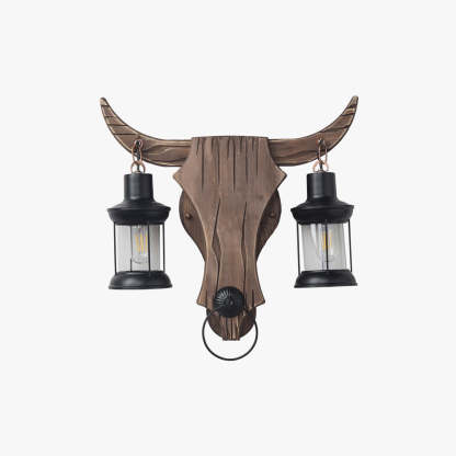 Austin Wall Lamp Bull Shape Vintage, 2 Heads Wood/Metal, Bedroom - Neutralighting