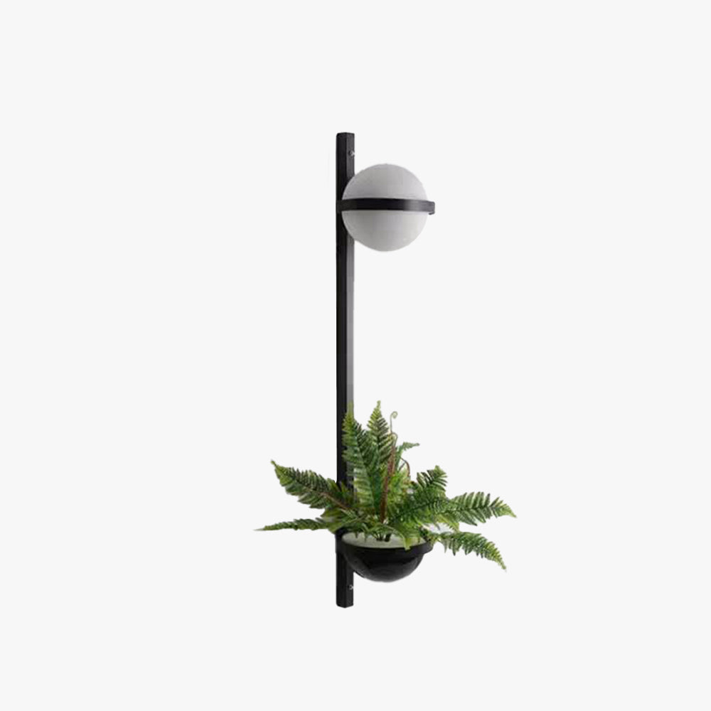 Ray Modern Globe Metal/Acrylic Solar Outdoor Wall Lamp Plant Pot, Black/White