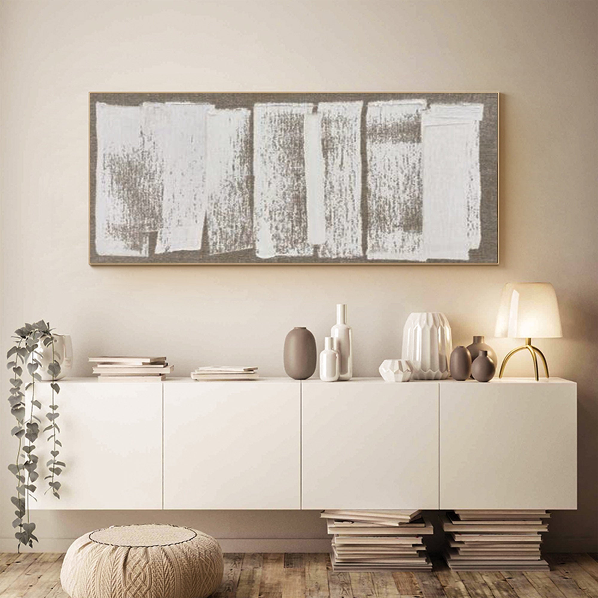 Minimalist White Textured Abstract Canvas Wall Art