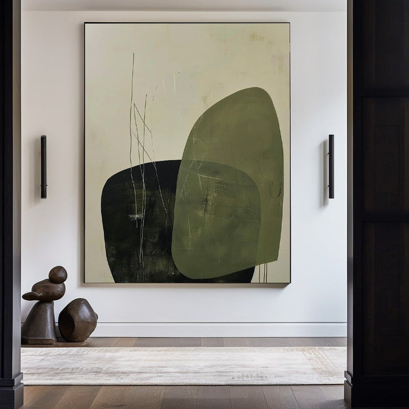 Olive Green Black Organic Abstract Painting