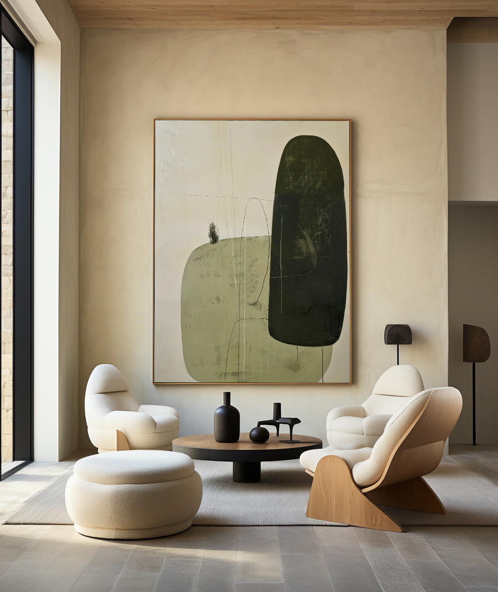 Solitary Forms in Moss Green Art