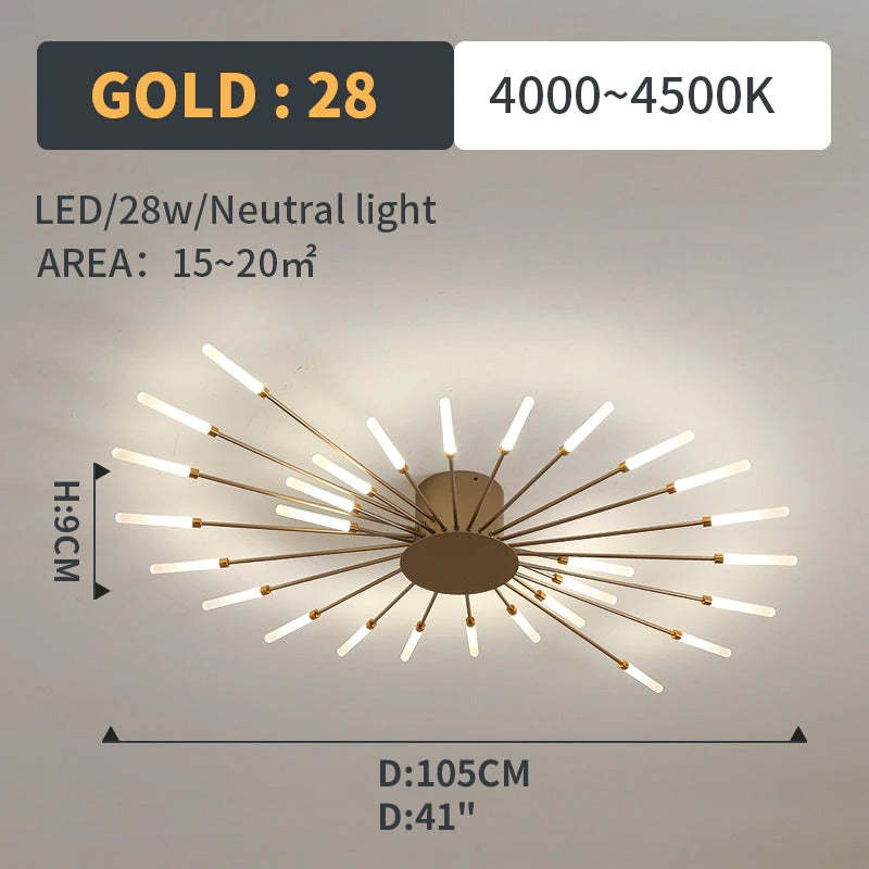 Wesley Flush-Mount Ceiling Light Fireworks, Black/Gold