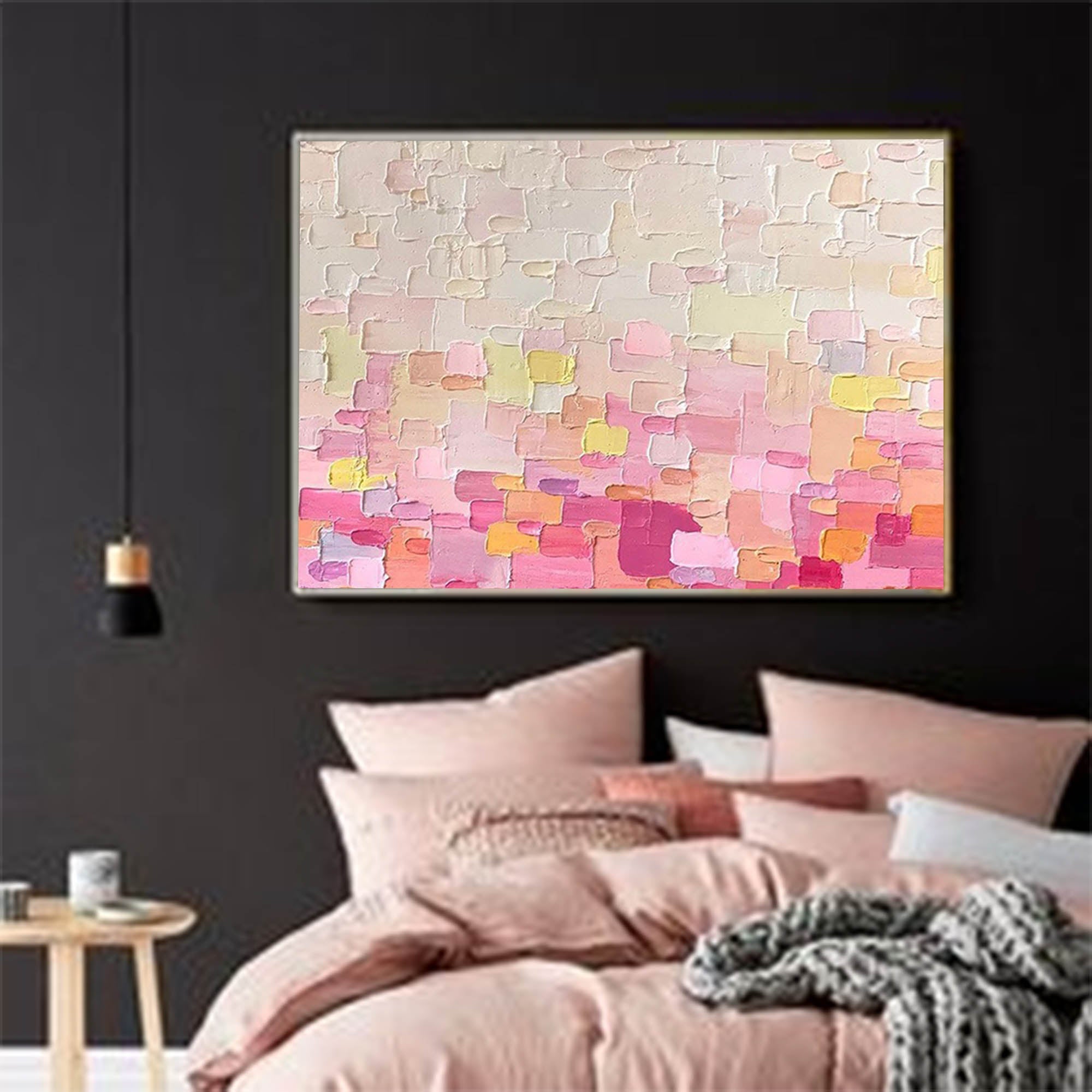 Wall Art Impasto Abstract Pink Gradient Geometric