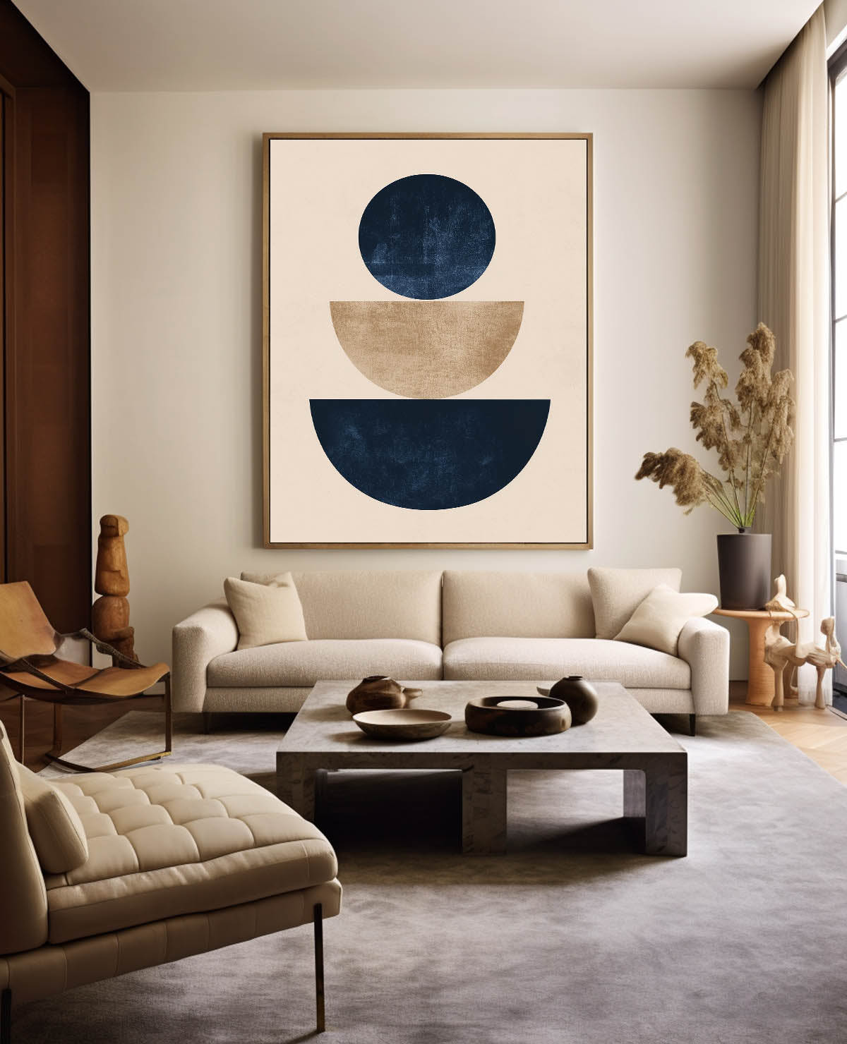 Navy Blue Beige Geometric Painting