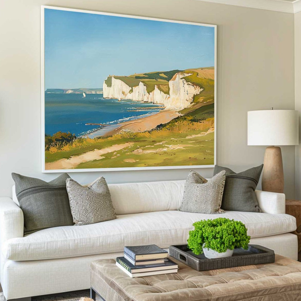 Seaside White Chalk Cliff Landscape  Natural Scenery Brush‑Textured Artwork