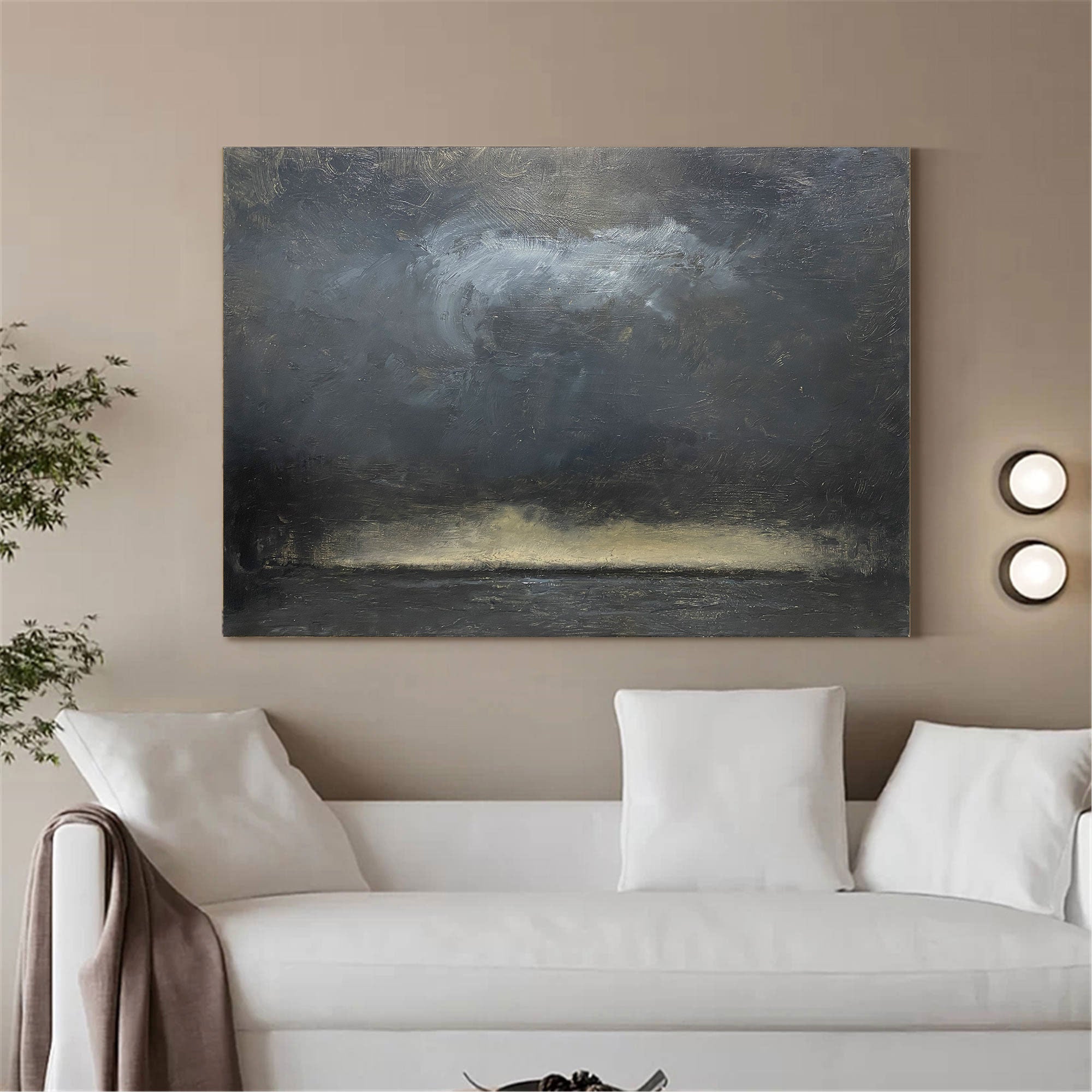 Moody Seascape Abstract Hand‑Painted Metallic Gold Textured Artwork
