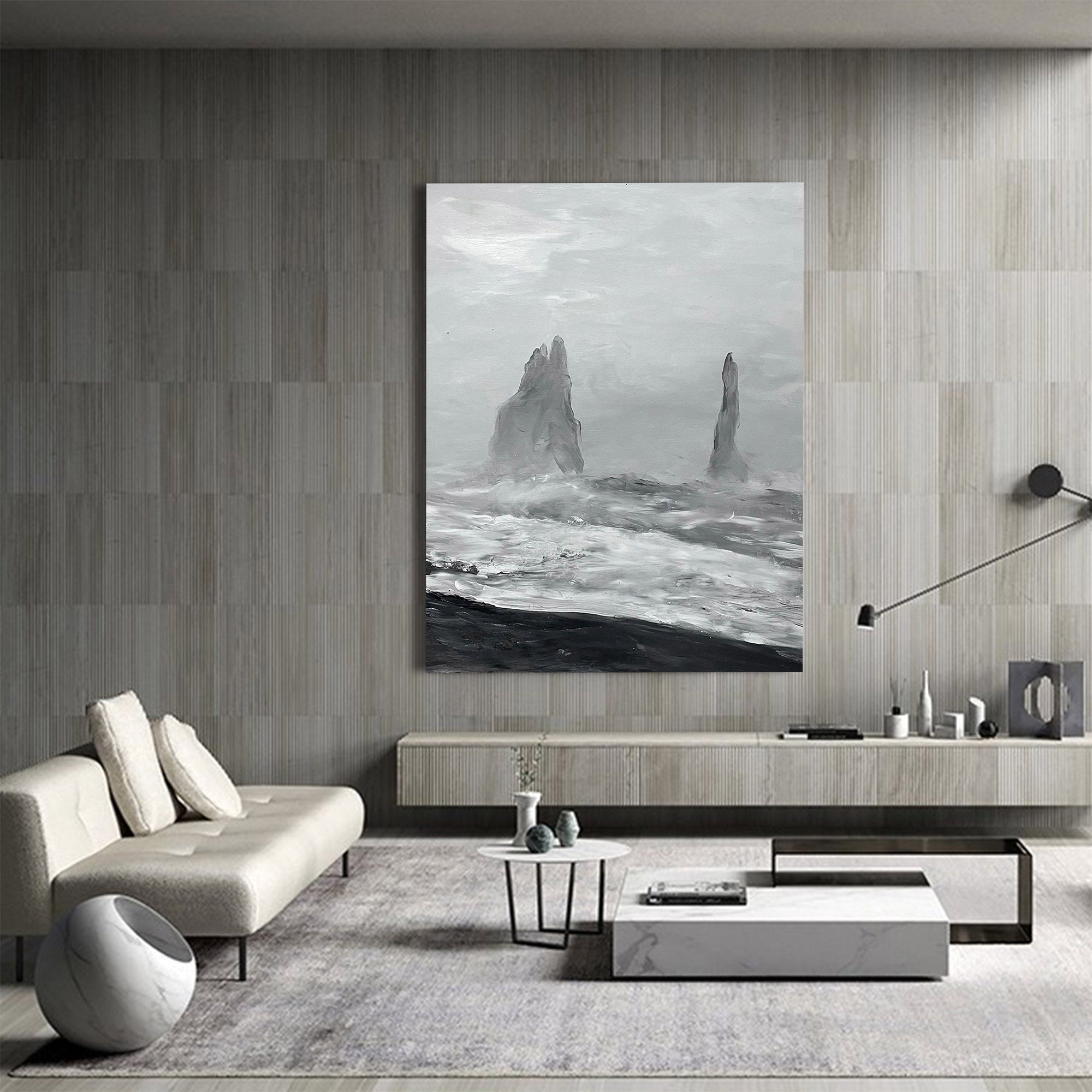 Black And White Seascape Painting ABSV23 - Neutralighting