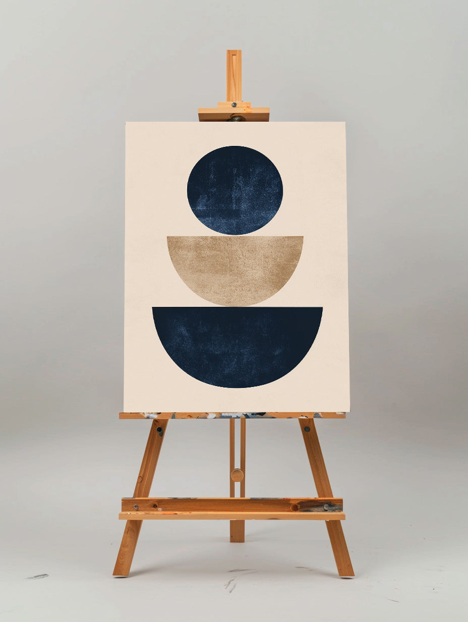 Navy Blue Beige Geometric Painting