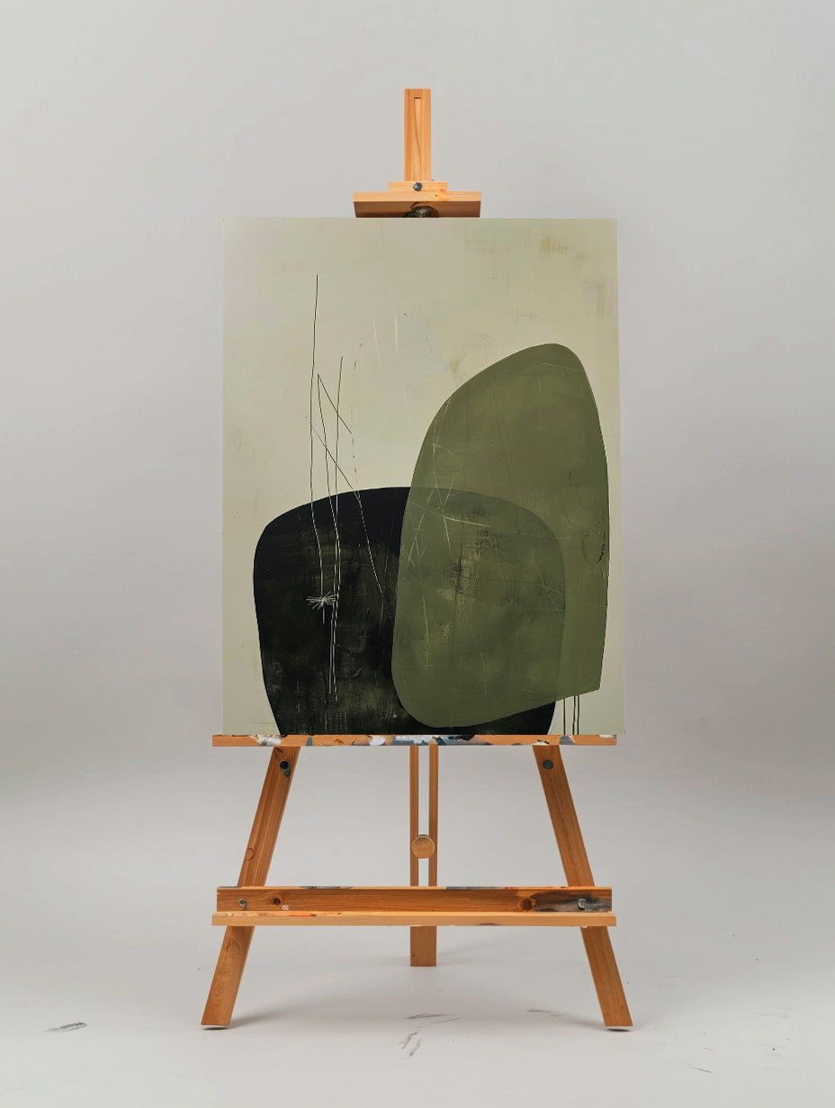 Olive Green Black Organic Abstract Painting