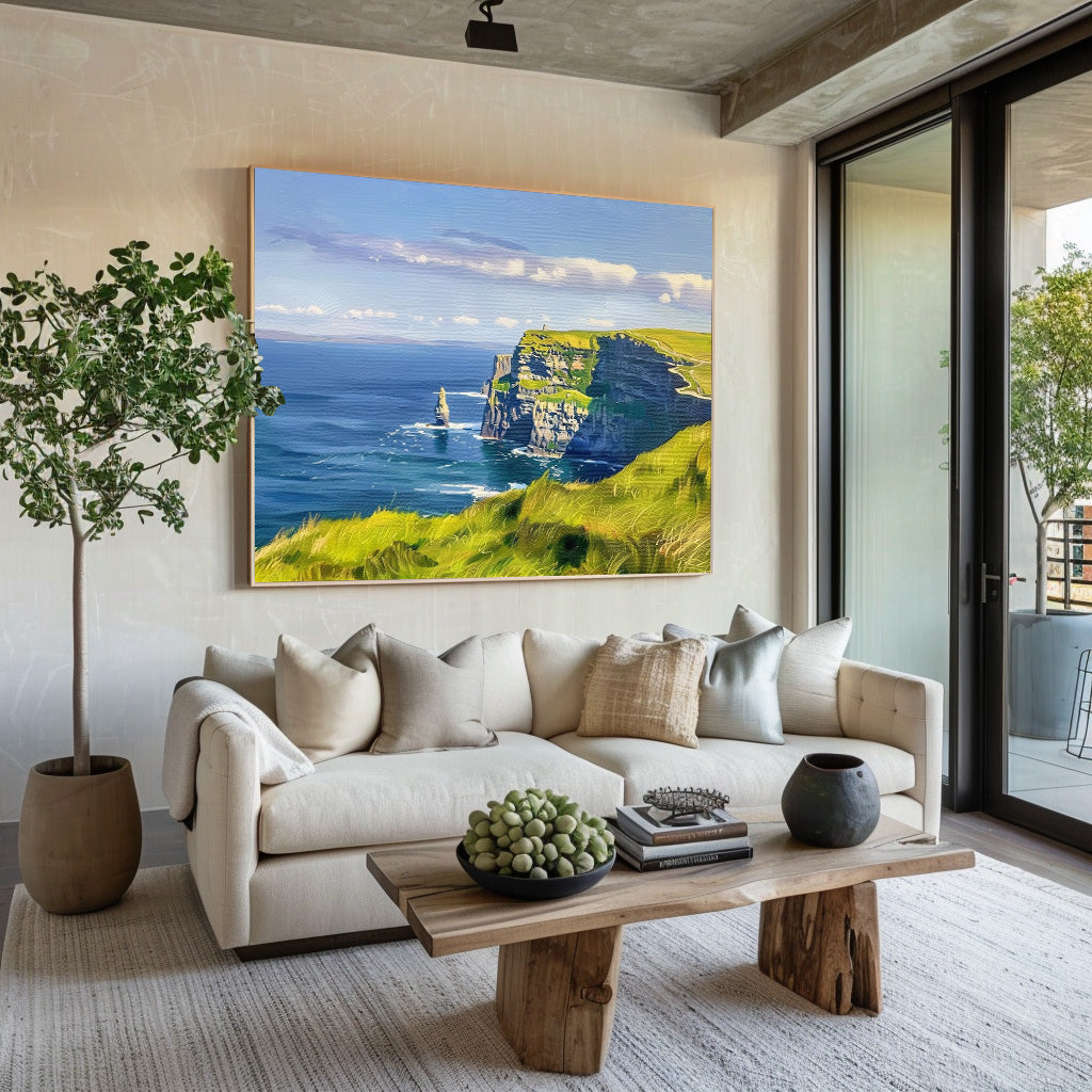 Dramatic Green Cliffs Ocean Painting