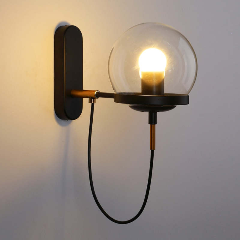 Silva Rustic Retro Glass Globe Wall Lamp, Black/Bronze - Neutralighting
