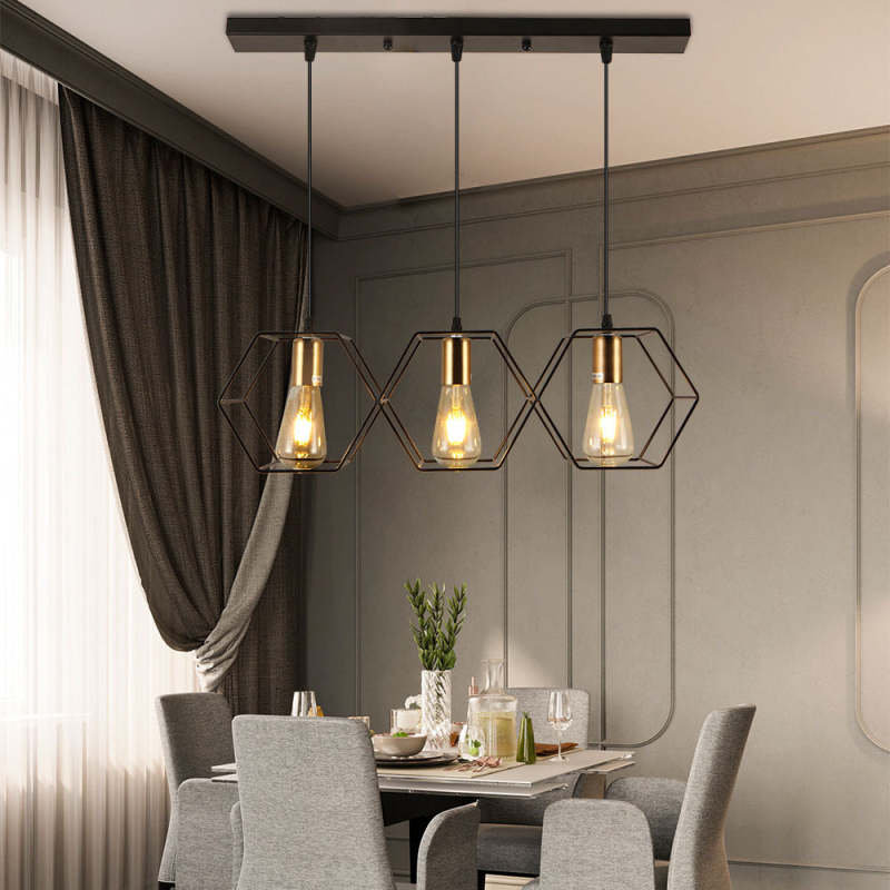Arisha Rustic Farmhouse Geometry 3/5 Light Pendant Light, Black - Neutralighting