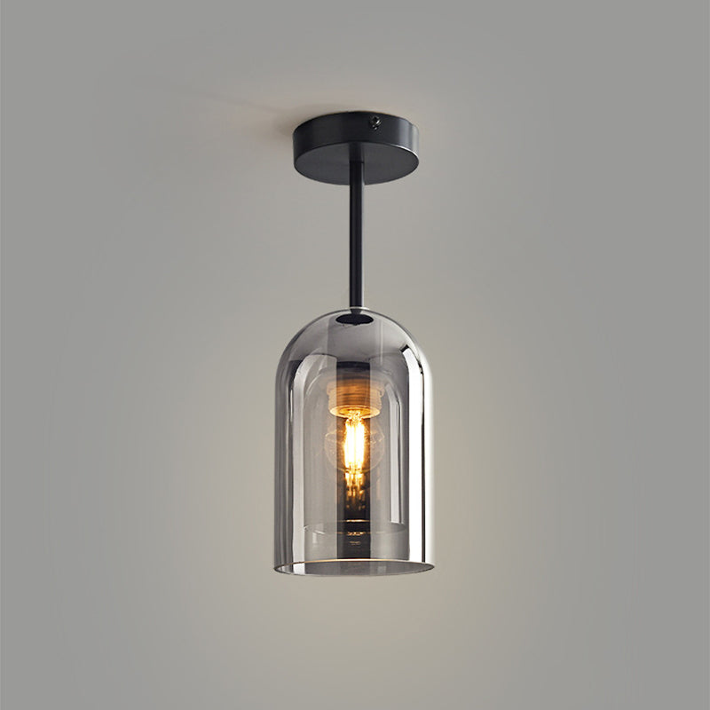 Valentina Modern Cylinder Semi-Flush Mount Clear Glass Ceiling Light, Cognac/Grey - Neutralighting
