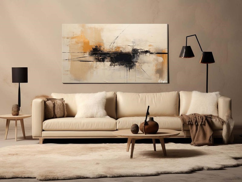 Beige Black Orange Abstract Painting