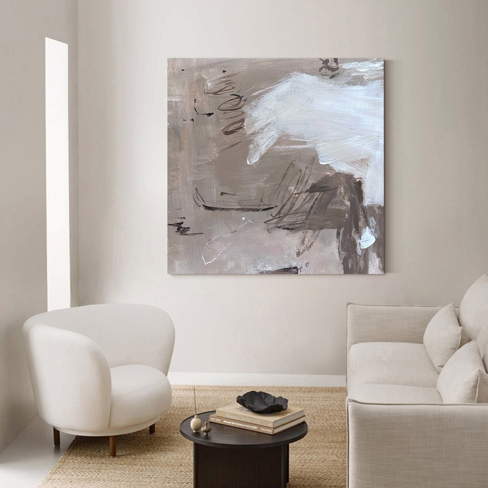 Wall Art Neutral Abstract Line Sketch Texture Modern Minimalist Living Room | Neutralighting