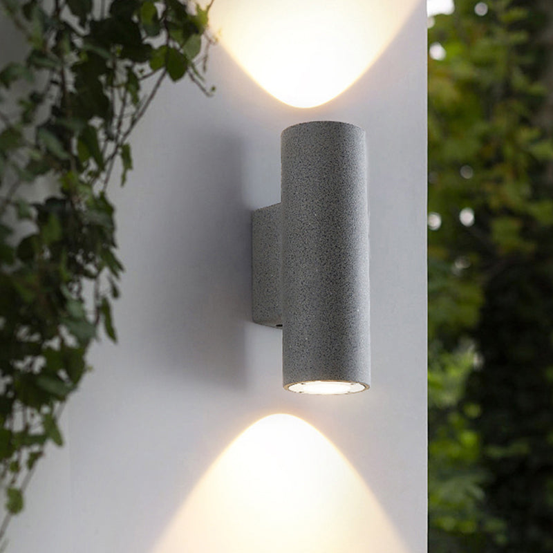 Ray Minimalist Cylindrical Double-headed Cement Outdoor Wall Lamp, Black/White - Neutralighting