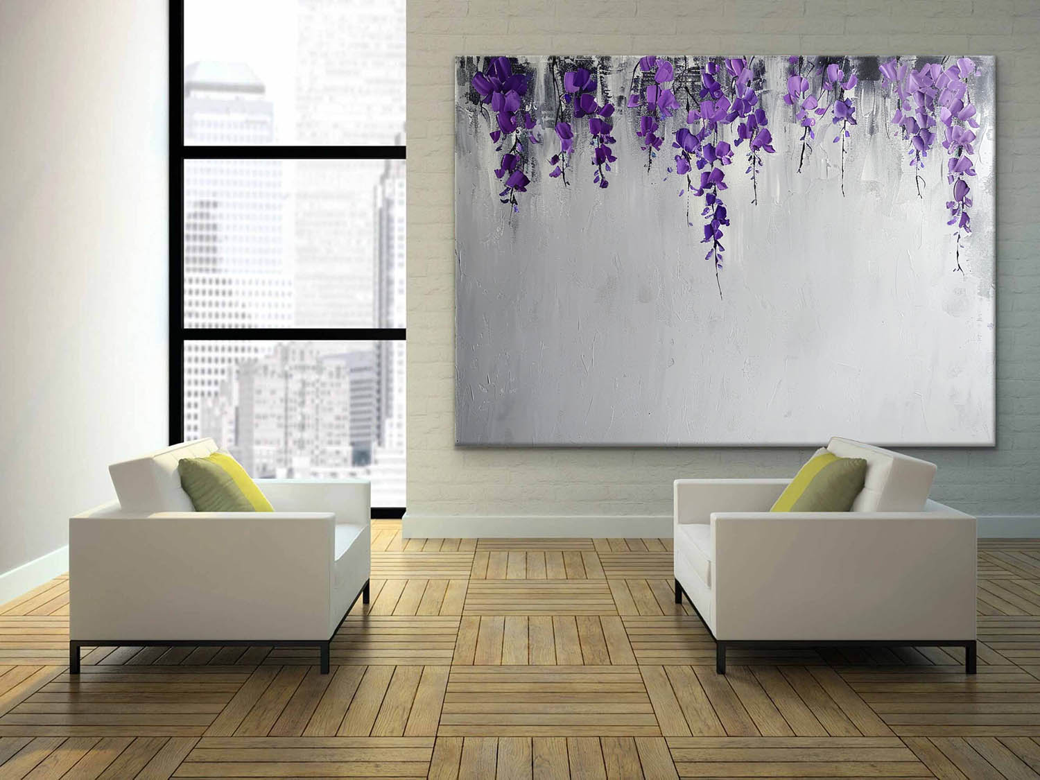 Wall Art Cascading Purple Wisteria Minimalist