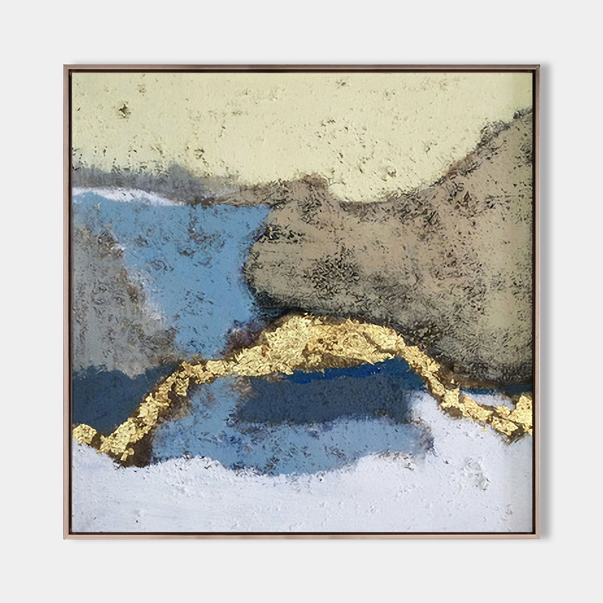 Blue Gold Abstract Landscape Textured Wall Art