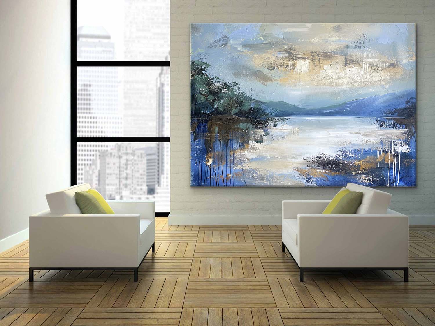 Blue Gold Abstract Painting