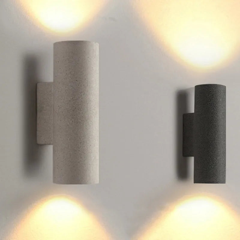 Ray Minimalist Cylindrical Double-headed Cement Outdoor Wall Lamp, Black/White - Neutralighting