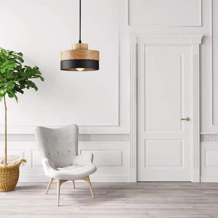 Aria Minimalist Black & White Wood Geometric Pendant Light - Neutralighting