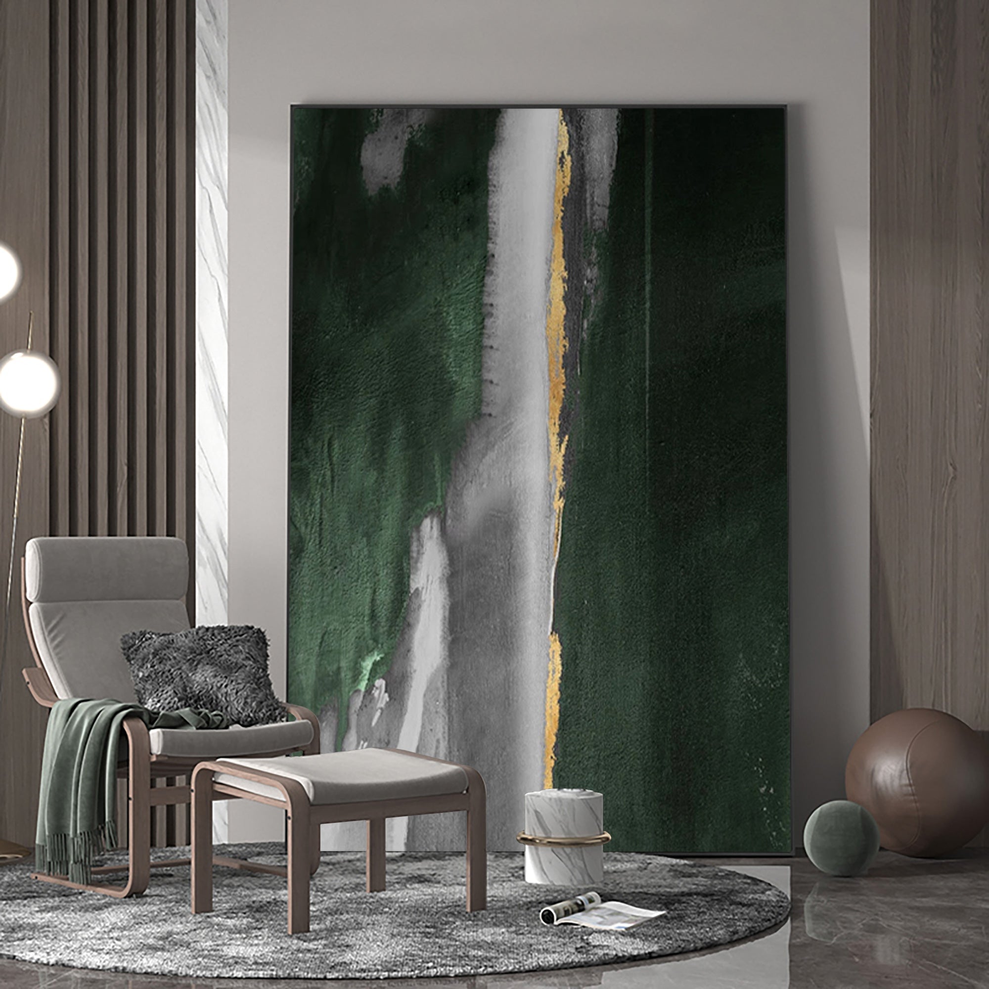 Dark Green Gold Abstract Painting