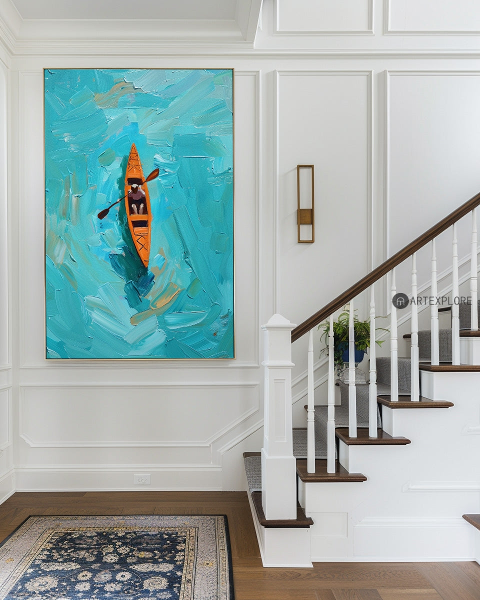 Turquoise Kayak Adventure Abstract Painting
