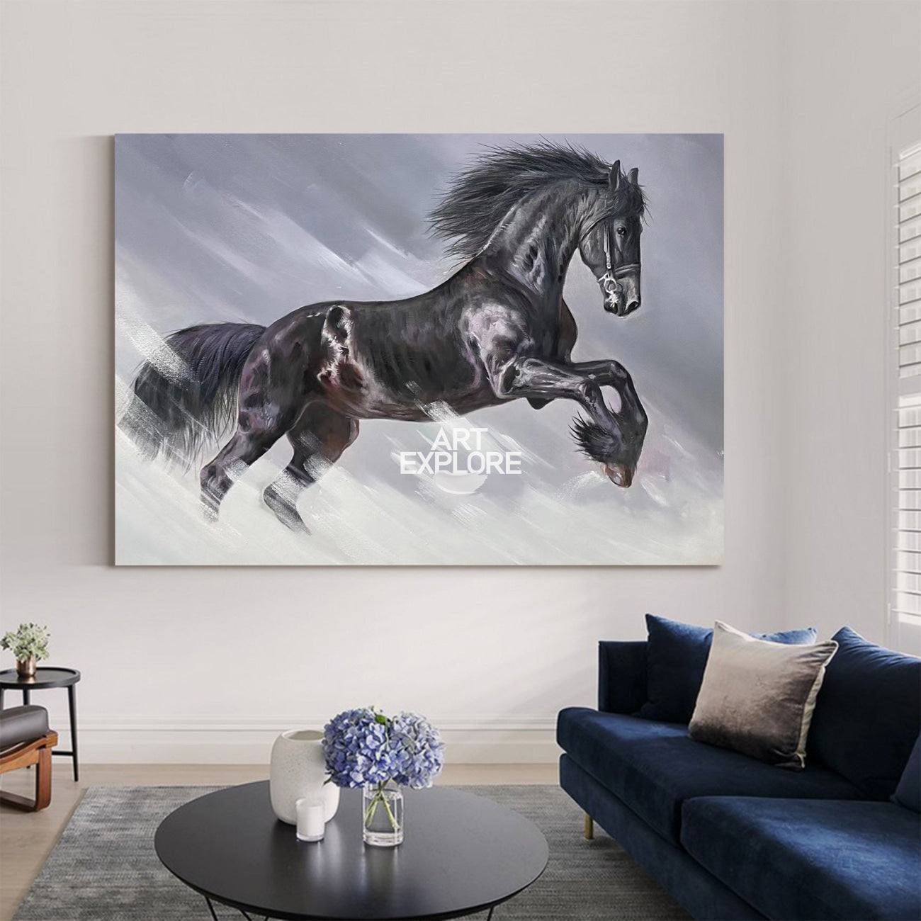 Dynamic Galloping Equine Animal Unstretched Linen Canvas Wall Art