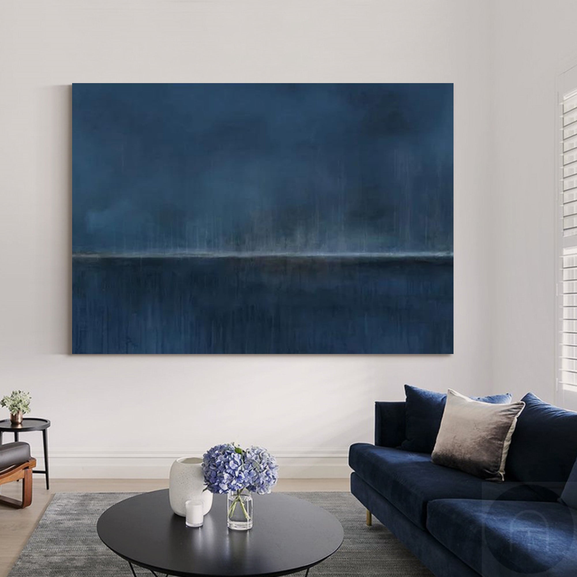 Wall Art Dark Blue Horizon Seascape Minimalist Textured Canvas Living Room | Neutralighting