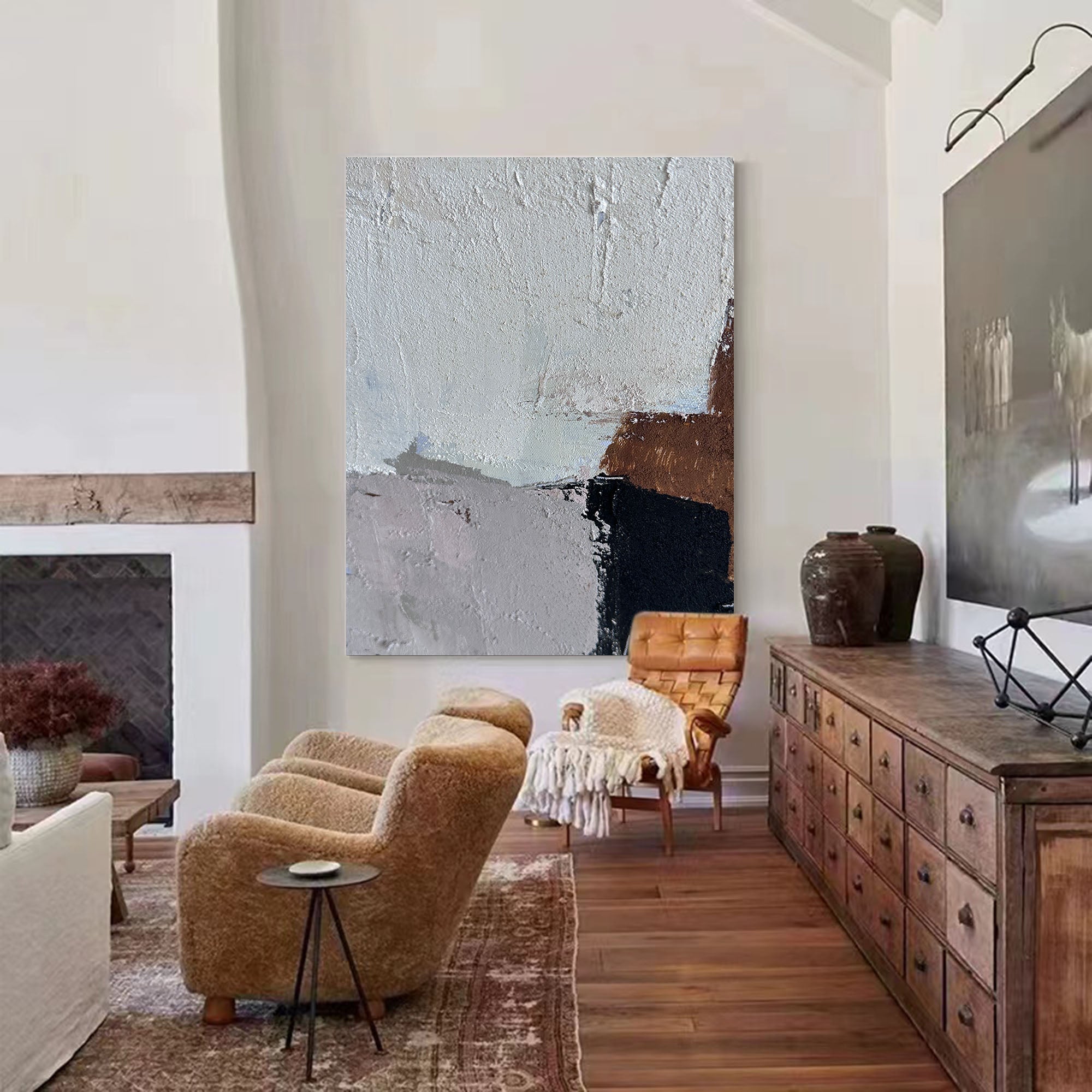 Wall Art Abstract Block Color Neutral Modern Textured Canvas for Bedroom | Neutralighting