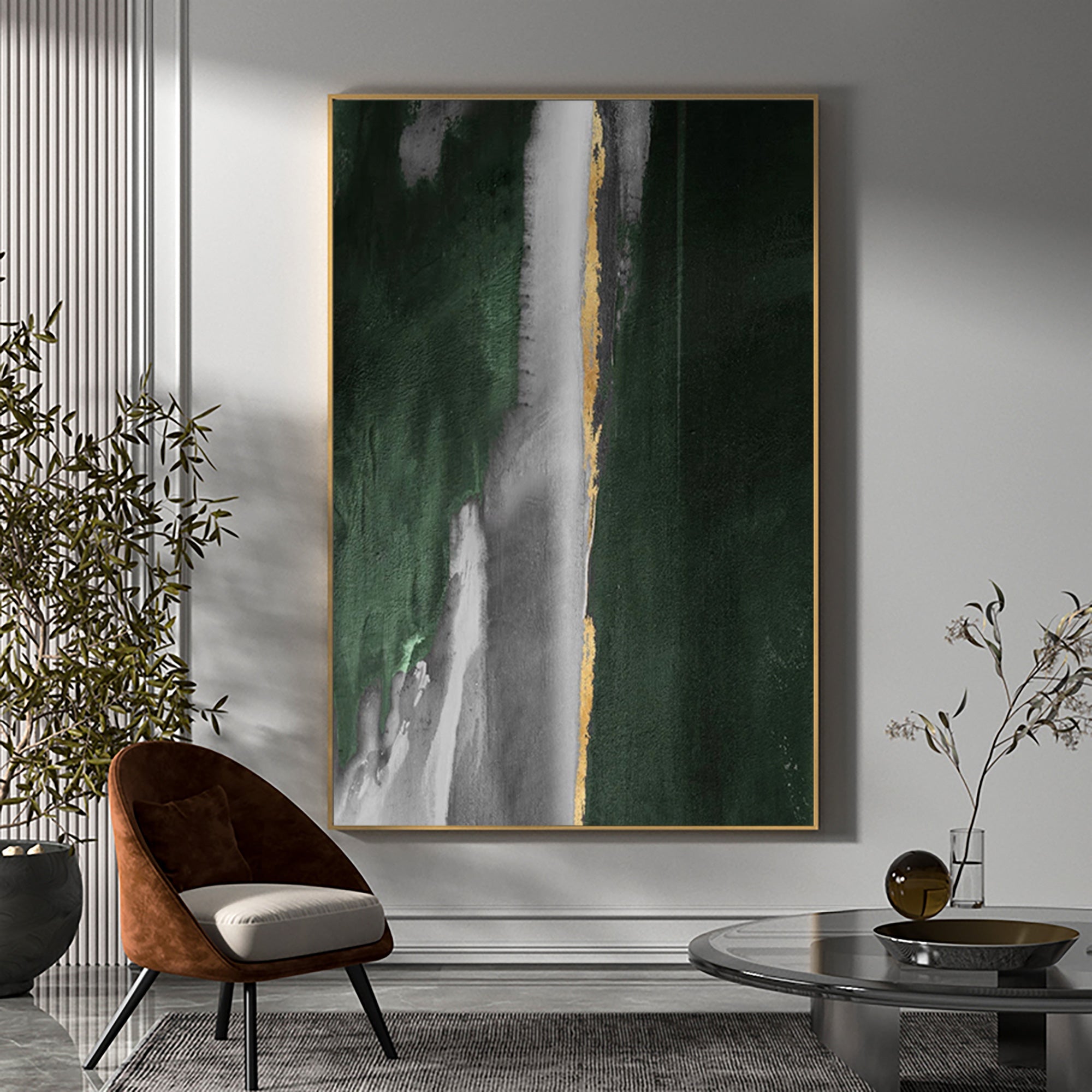 Dark Green Gold Abstract Painting