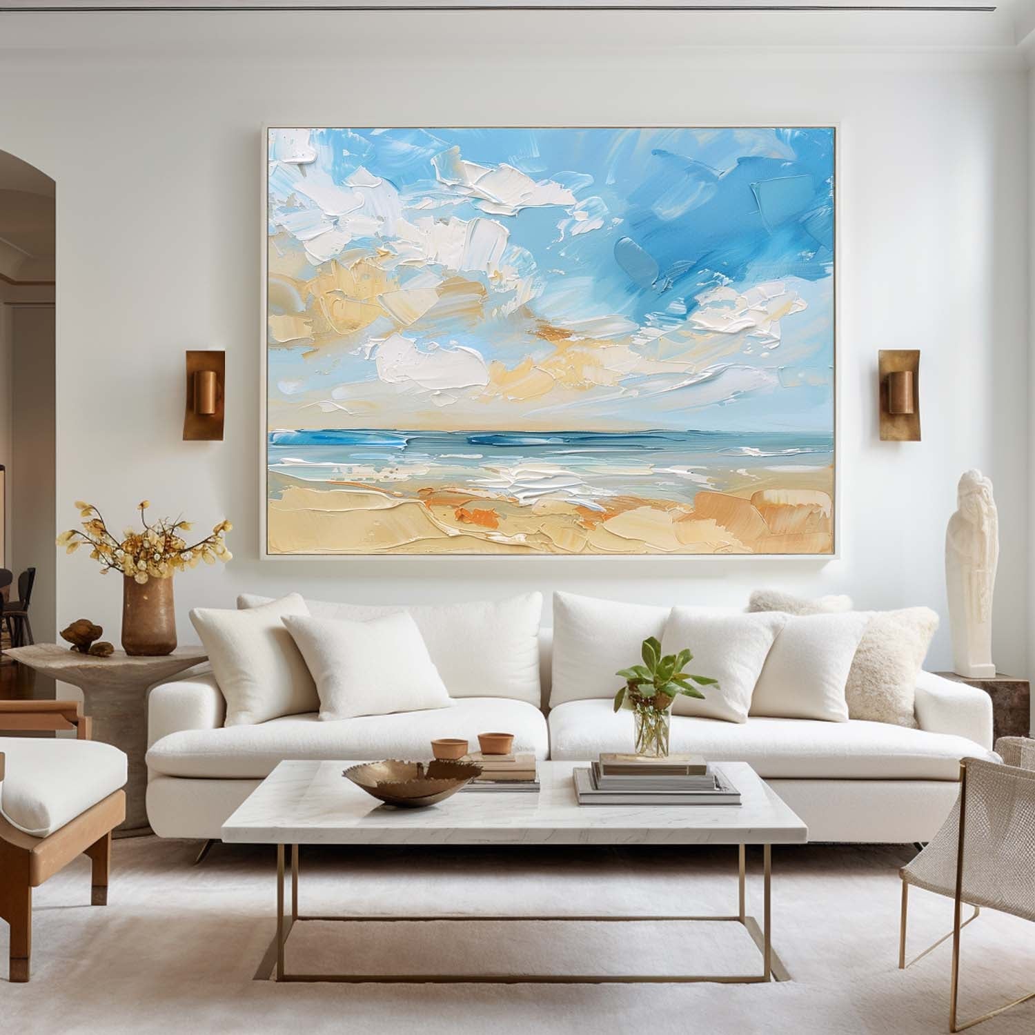 Blue Beach Seascape Textured Painting