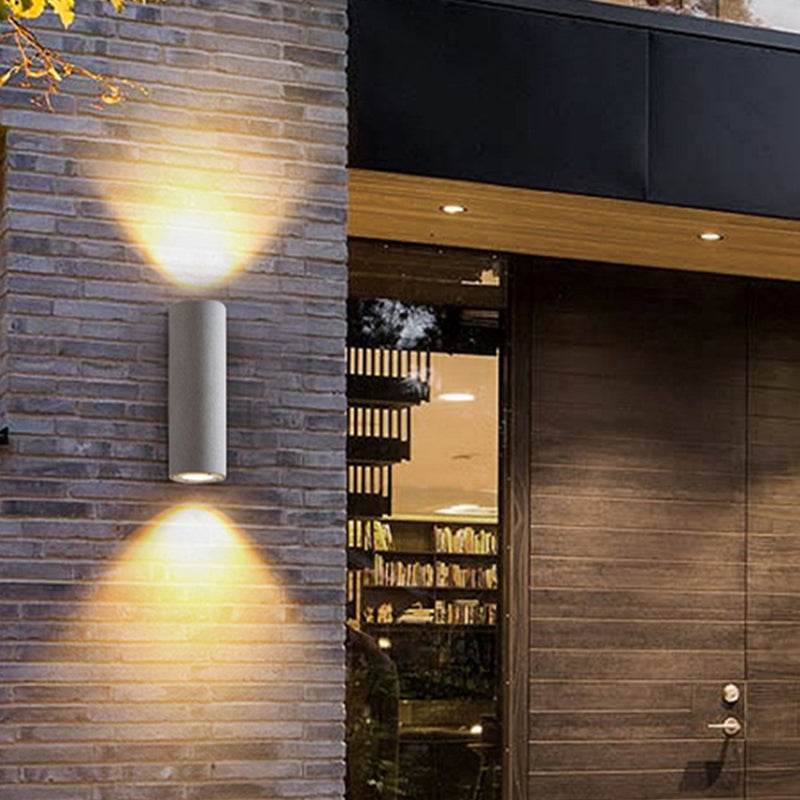 Ray Minimalist Cylindrical Double-headed Cement Outdoor Wall Lamp, Black/White - Neutralighting