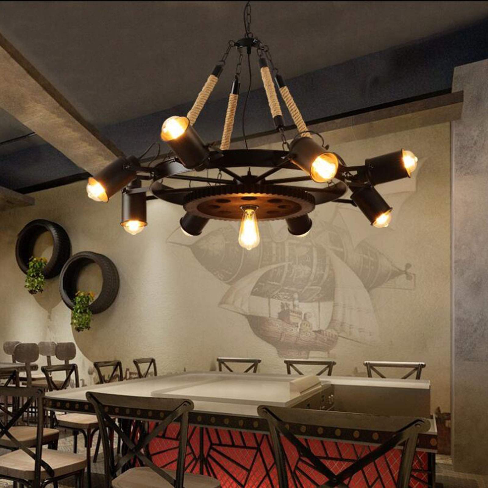 Epoch Industrial LED Pendant Light Black Metal/Rope Cafe/Bar - Neutralighting