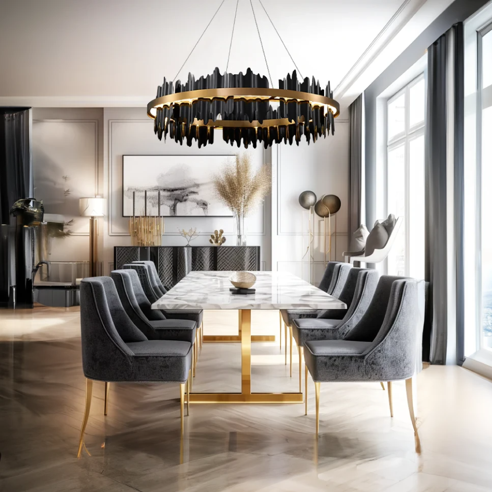 Kristy Industrial Chandelier Cylindrical Metal Black Gold Living Room - Neutralighting