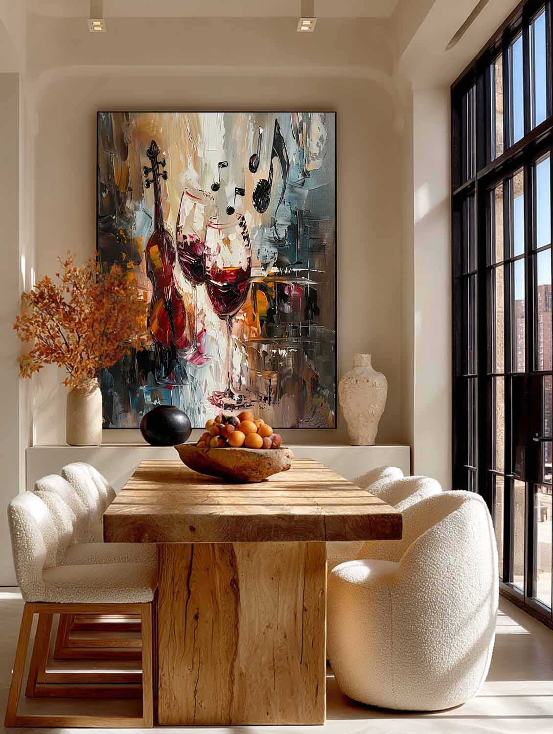 Wall Art Violin Wine Glass Music Note Impasto