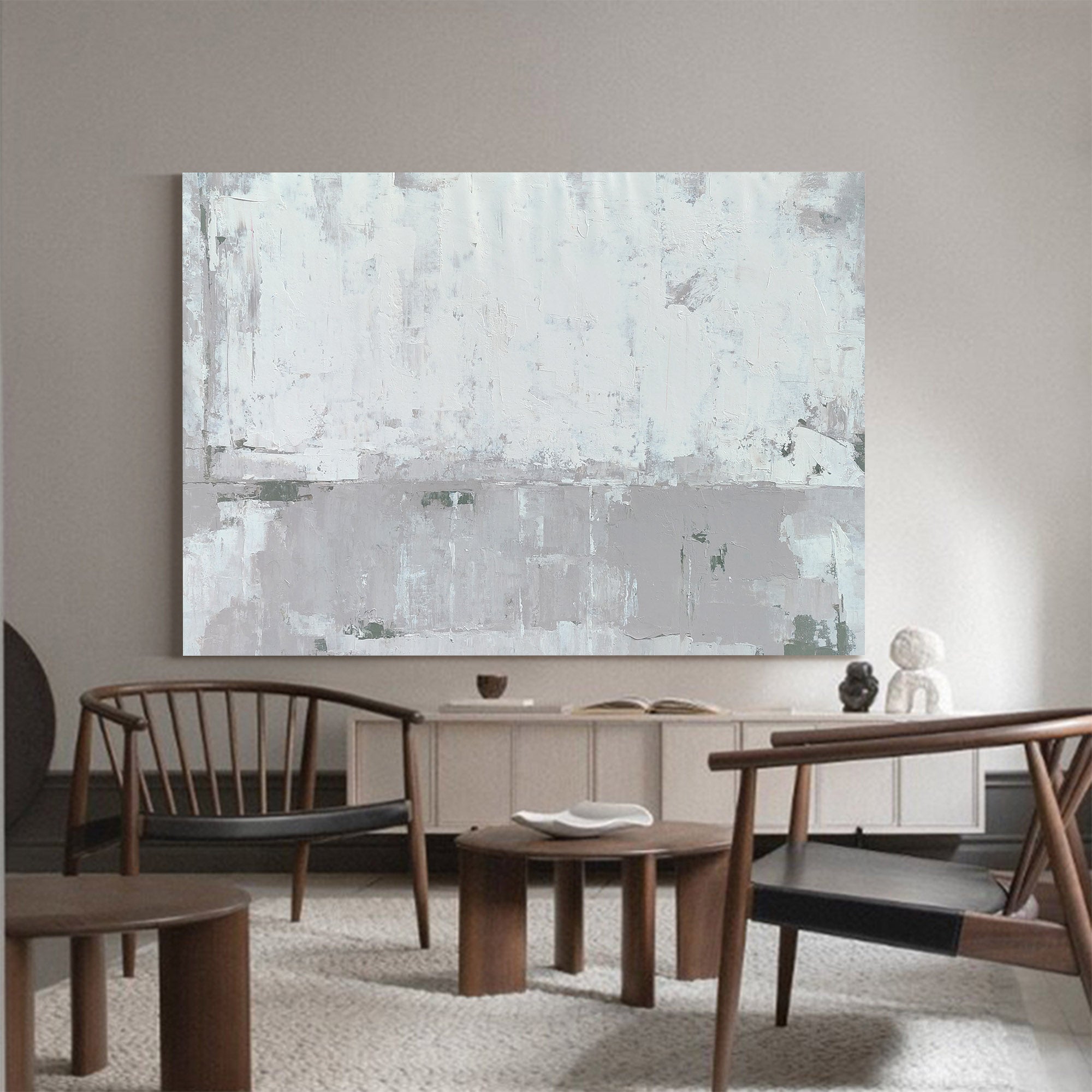 White And Grey Abstract Painting ABAH90 - Neutralighting