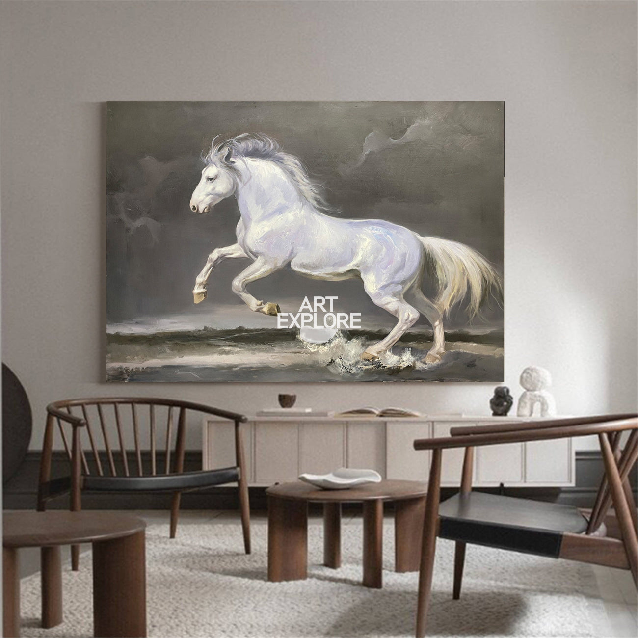 Lucien White Horse Canvas Wall Art