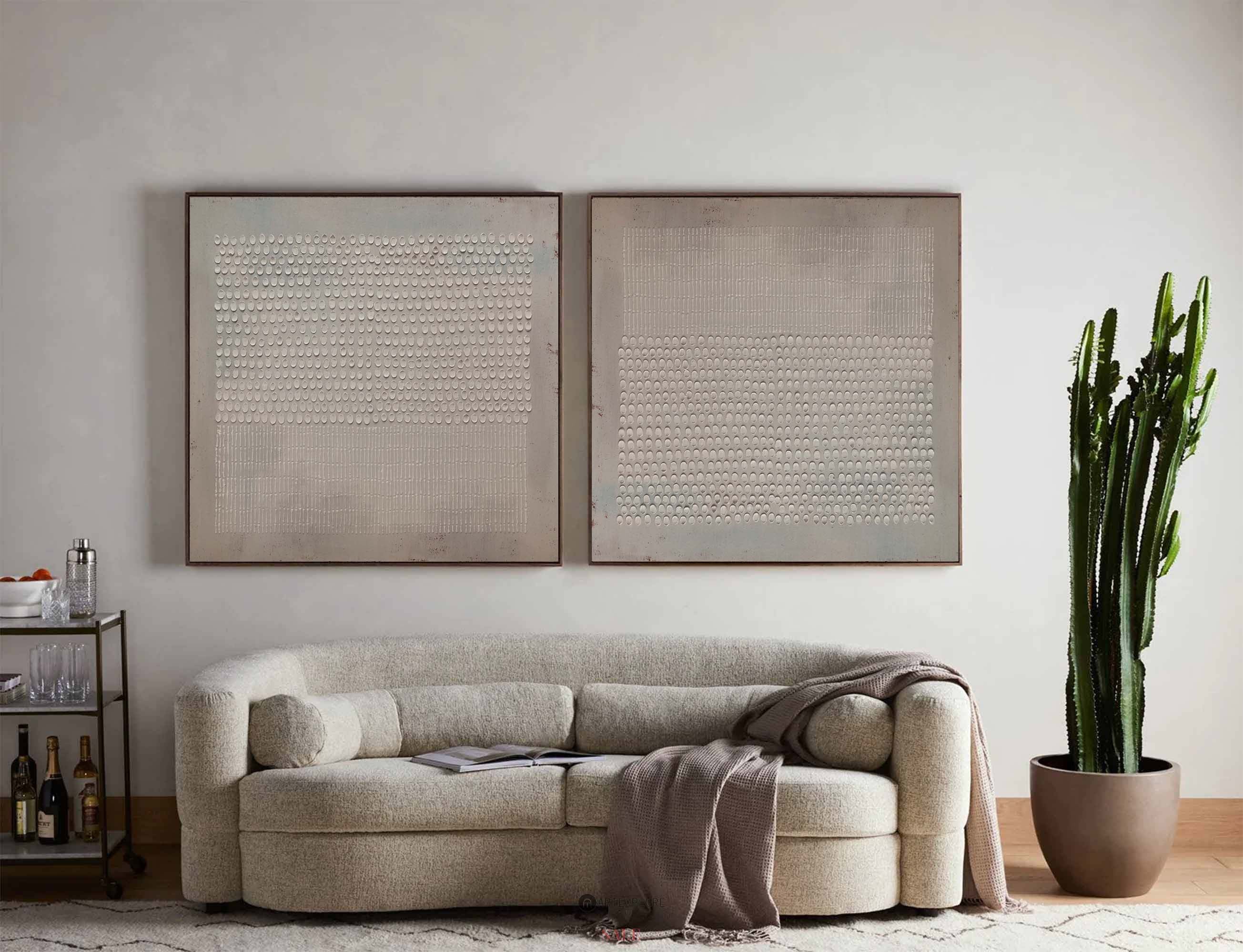 Set of 2 Abstract Beige Minimalist Art