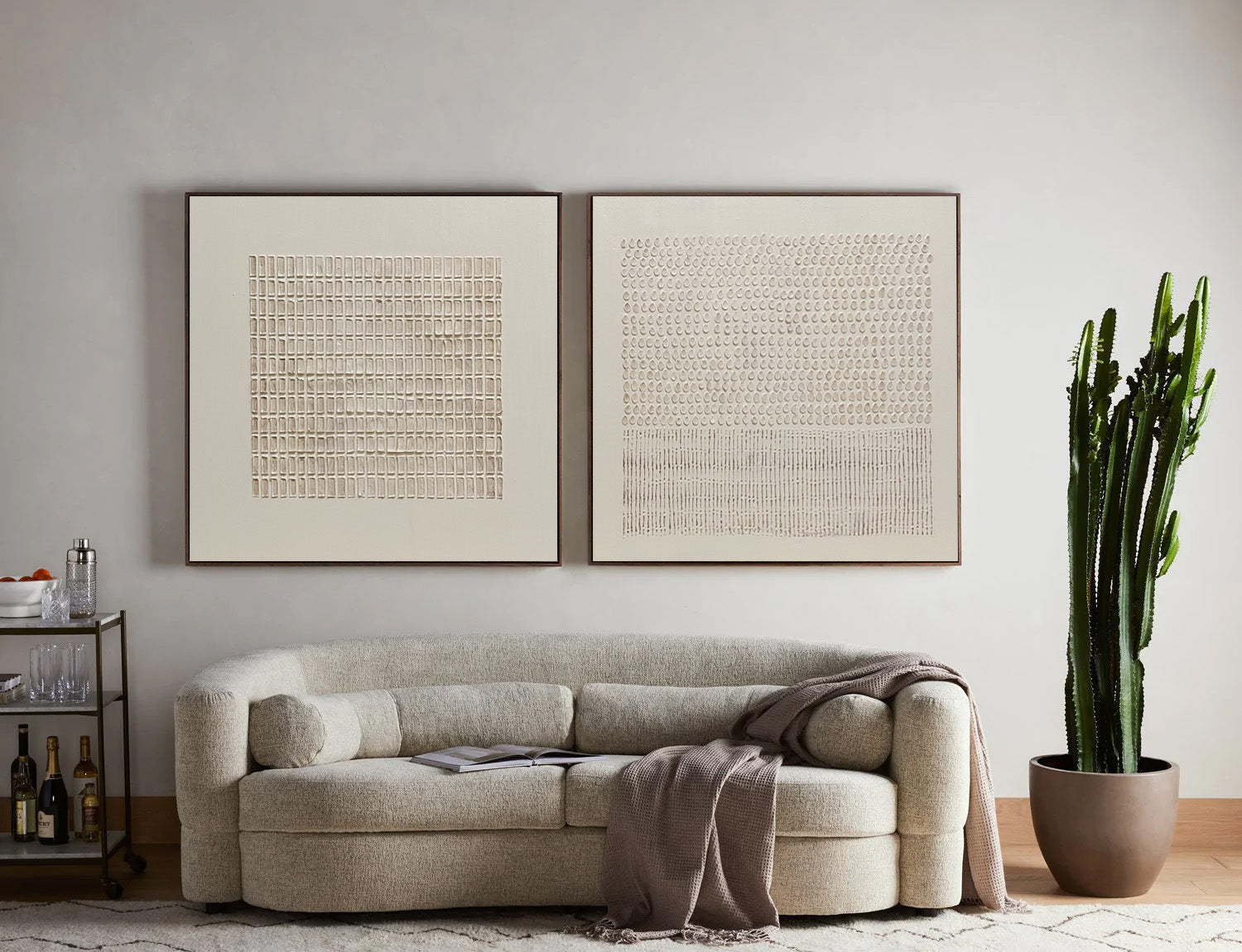 Set of 2 Abstract Beige Minimalist Art